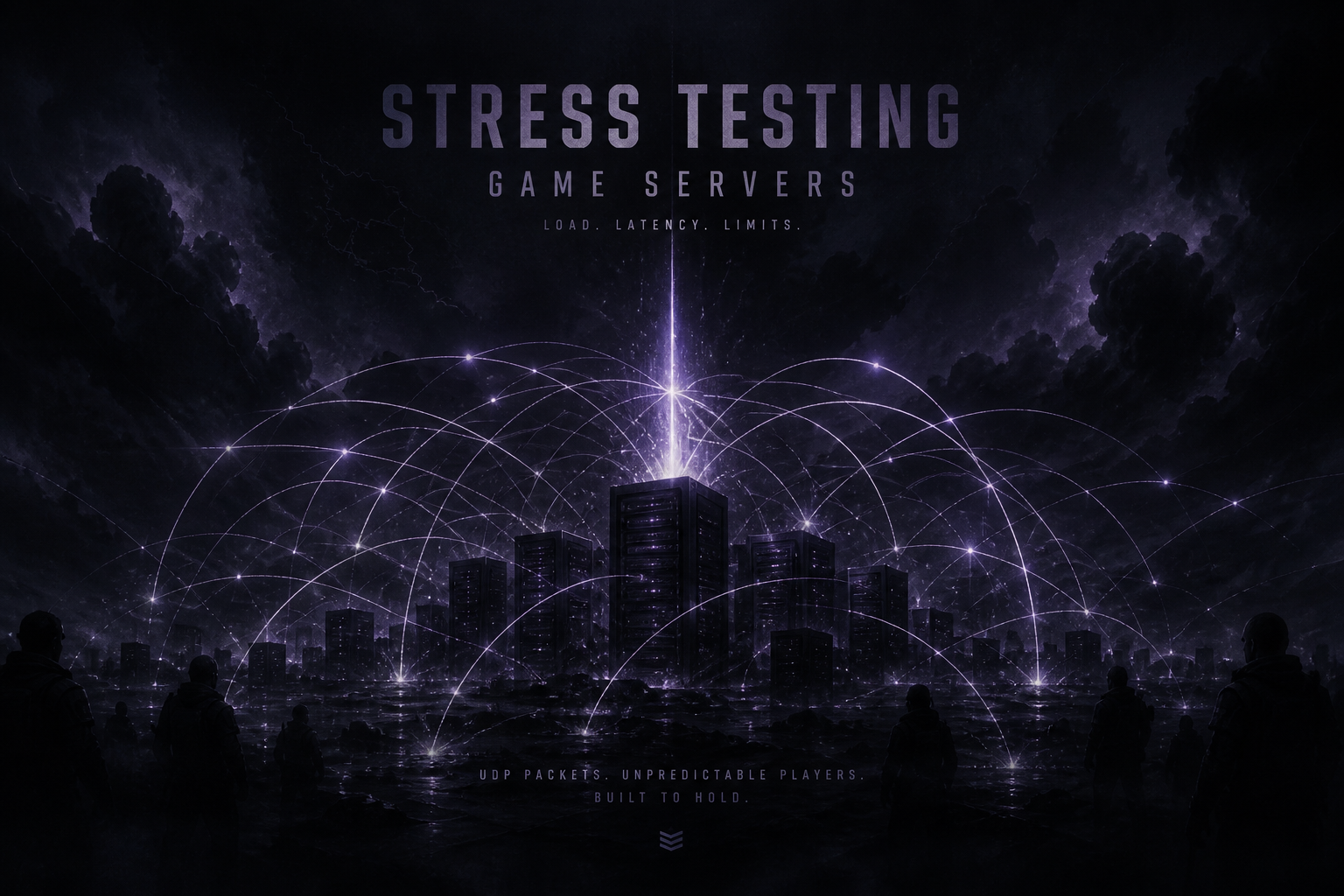Abstract game lobby servers with UDP packet arcs for authorized game server stress testing