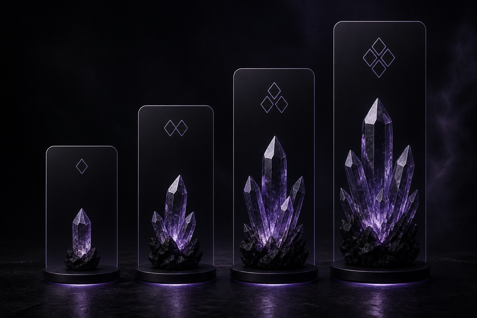 Ascending crystal capacity columns representing IP stresser pricing tiers